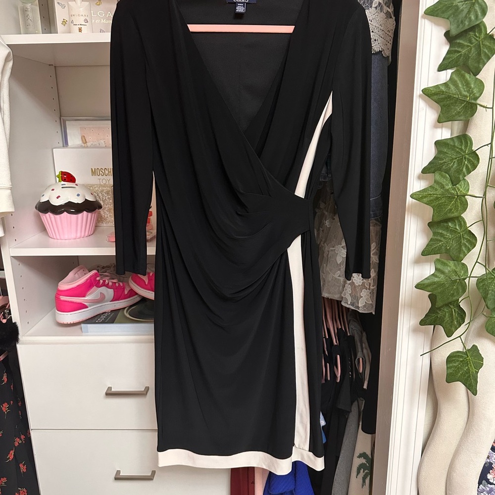 Chaps Black Ruched Long Sleeve Sheath Dress